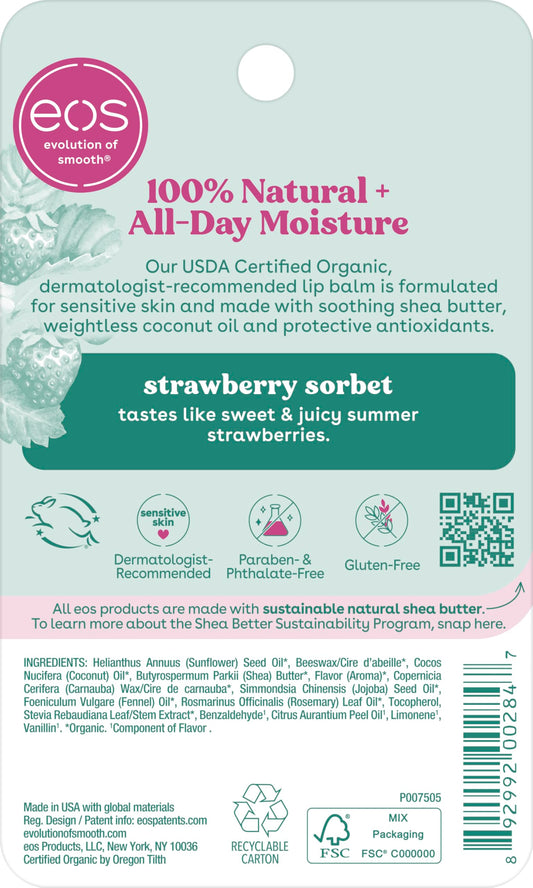 Eos 100 percent natural lip balm packaging details
