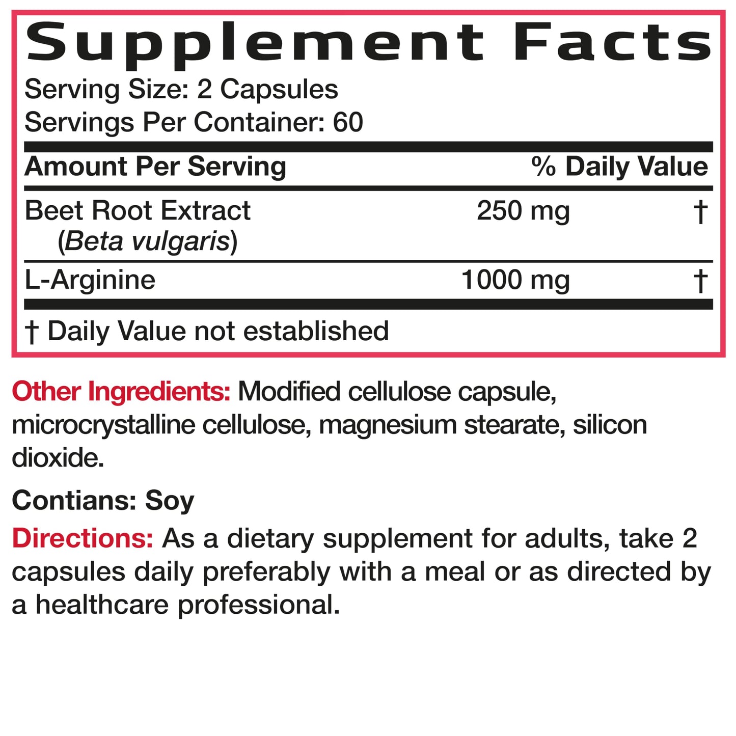 Full product packaging of Bronson Beet Root and L-Arginine showing daily performance and cardiovascular support benefits.