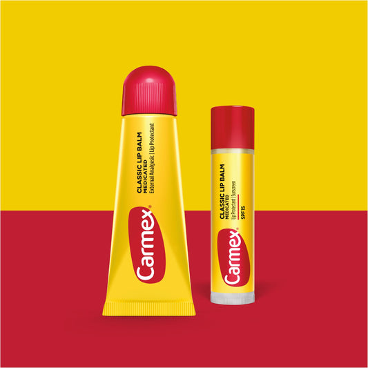 Carmex lip balm 9-count pack showing 2 tubes and 7 sticks