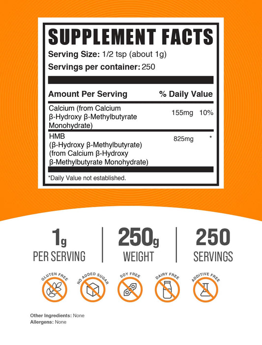 Close up of BulkSupplements HMB powder nutritional label
