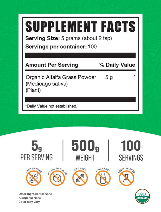BulkSupplements Alfalfa Powder label and supplement facts