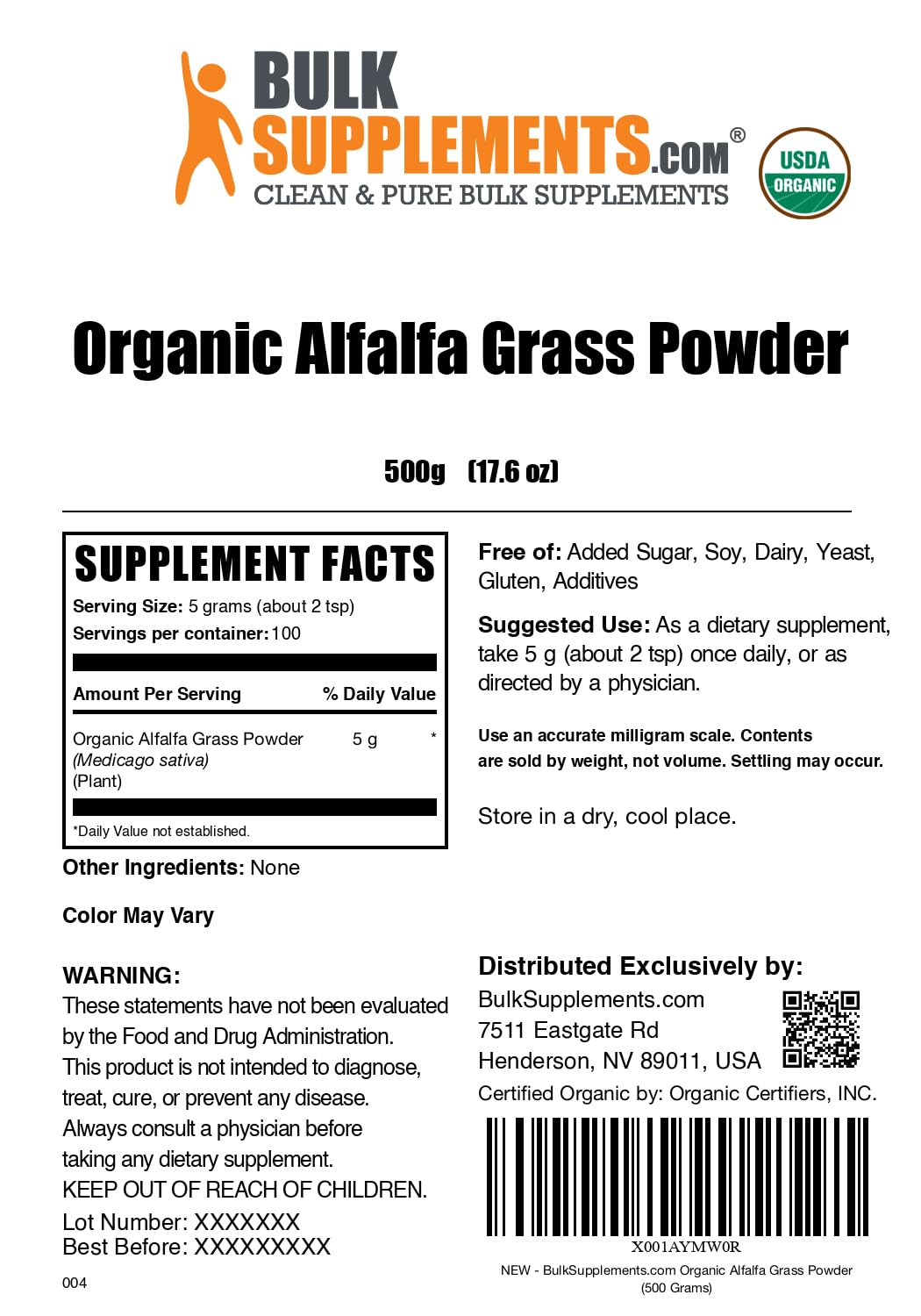 Authentic USA imported BulkSupplements alfalfa grass powder