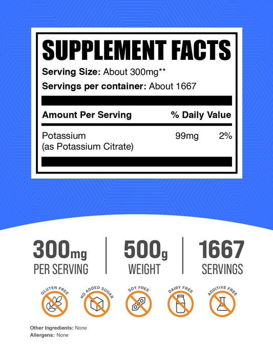 BulkSupplements pure hydration support mineral supplement nutrition facts label