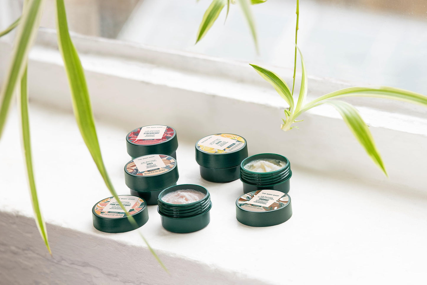 The Body Shop Mango Lip Butter flat lay photography