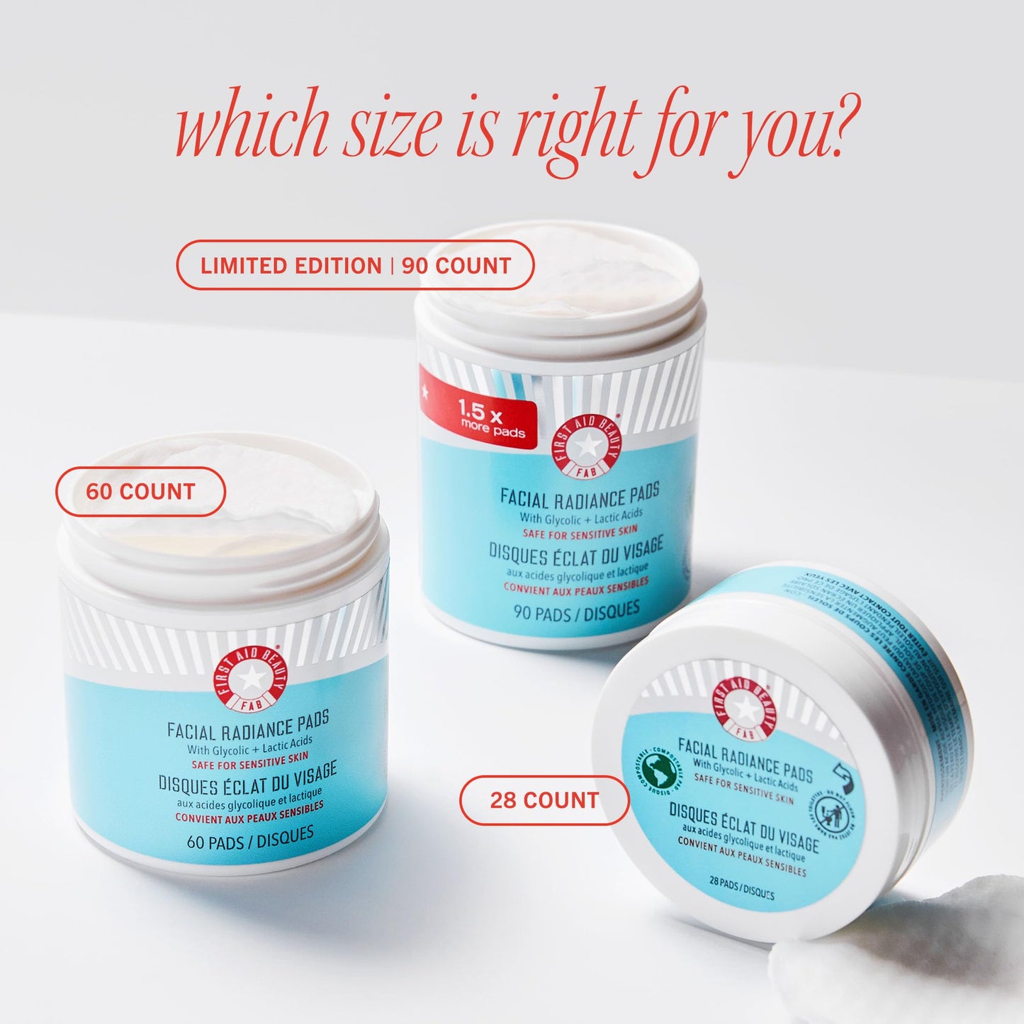 First Aid Beauty imported beauty products collection displaying the daily radiance pad jar
