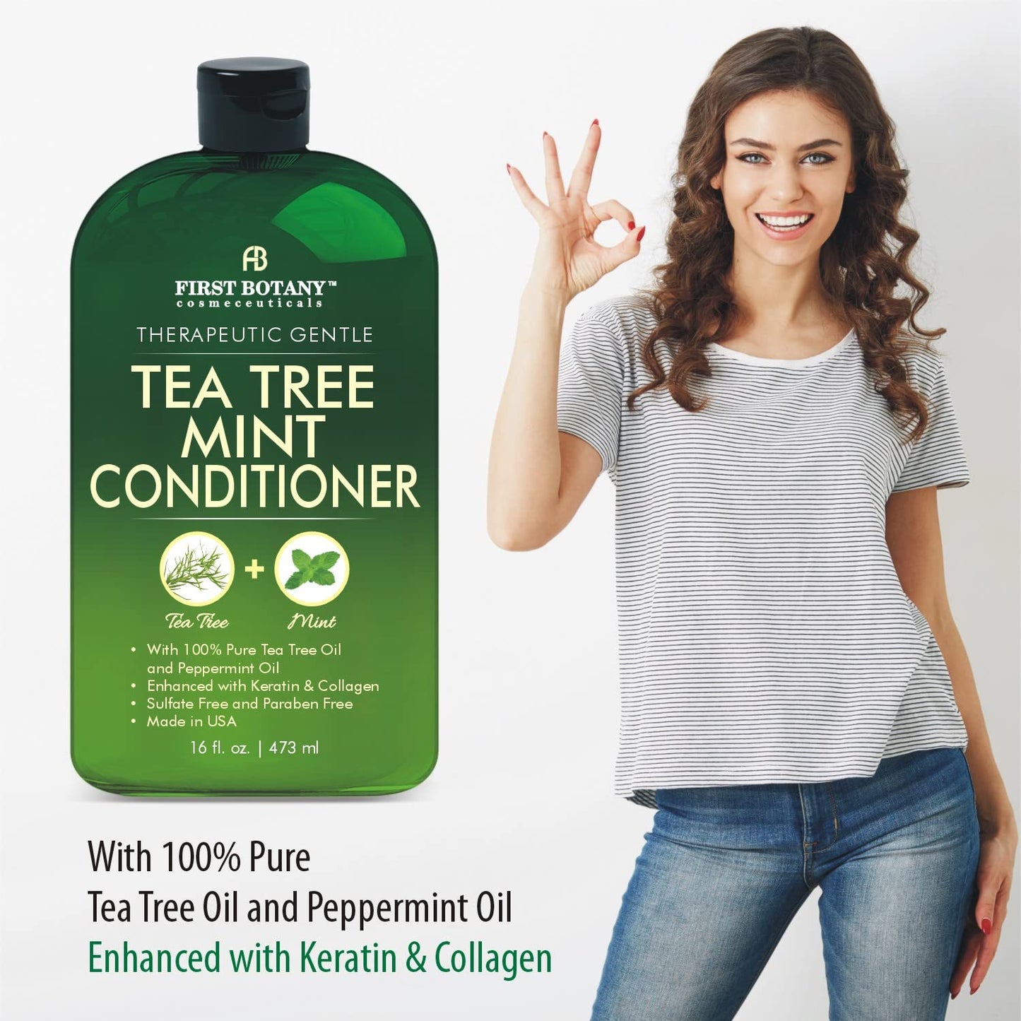 Authentic First Botany tea tree oil shampoo set with packaging details highlighted