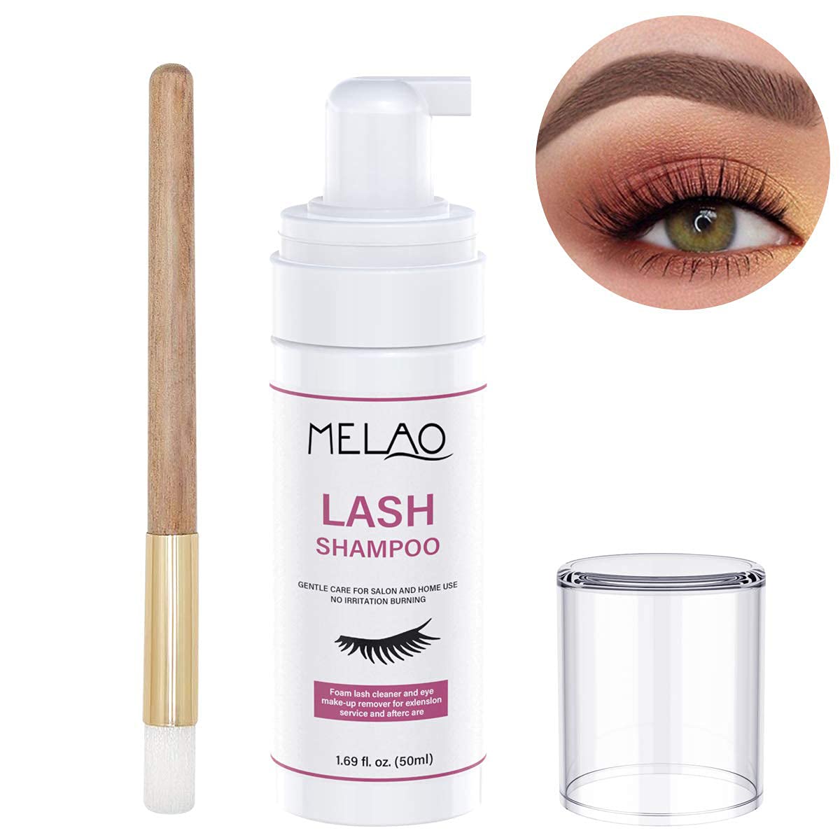 Premium imported lash foam cleanser container inside shipping box