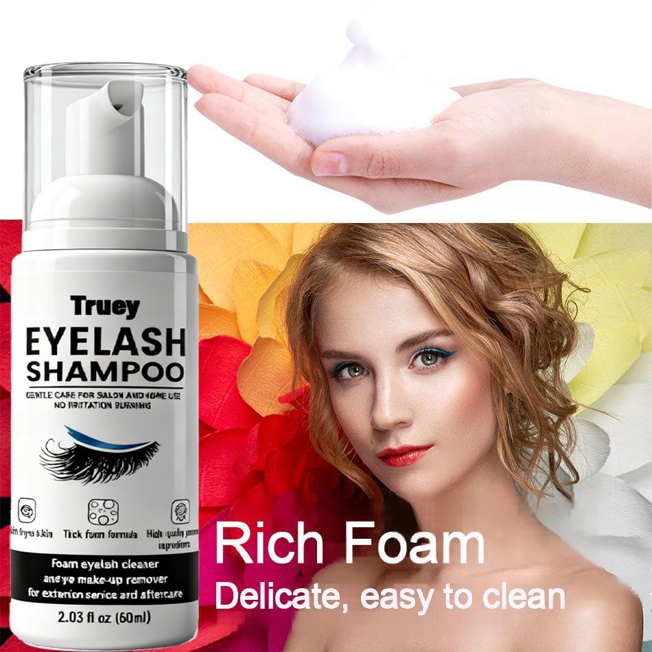 Truey 60 milliliter eyelash extension cleanser packaging