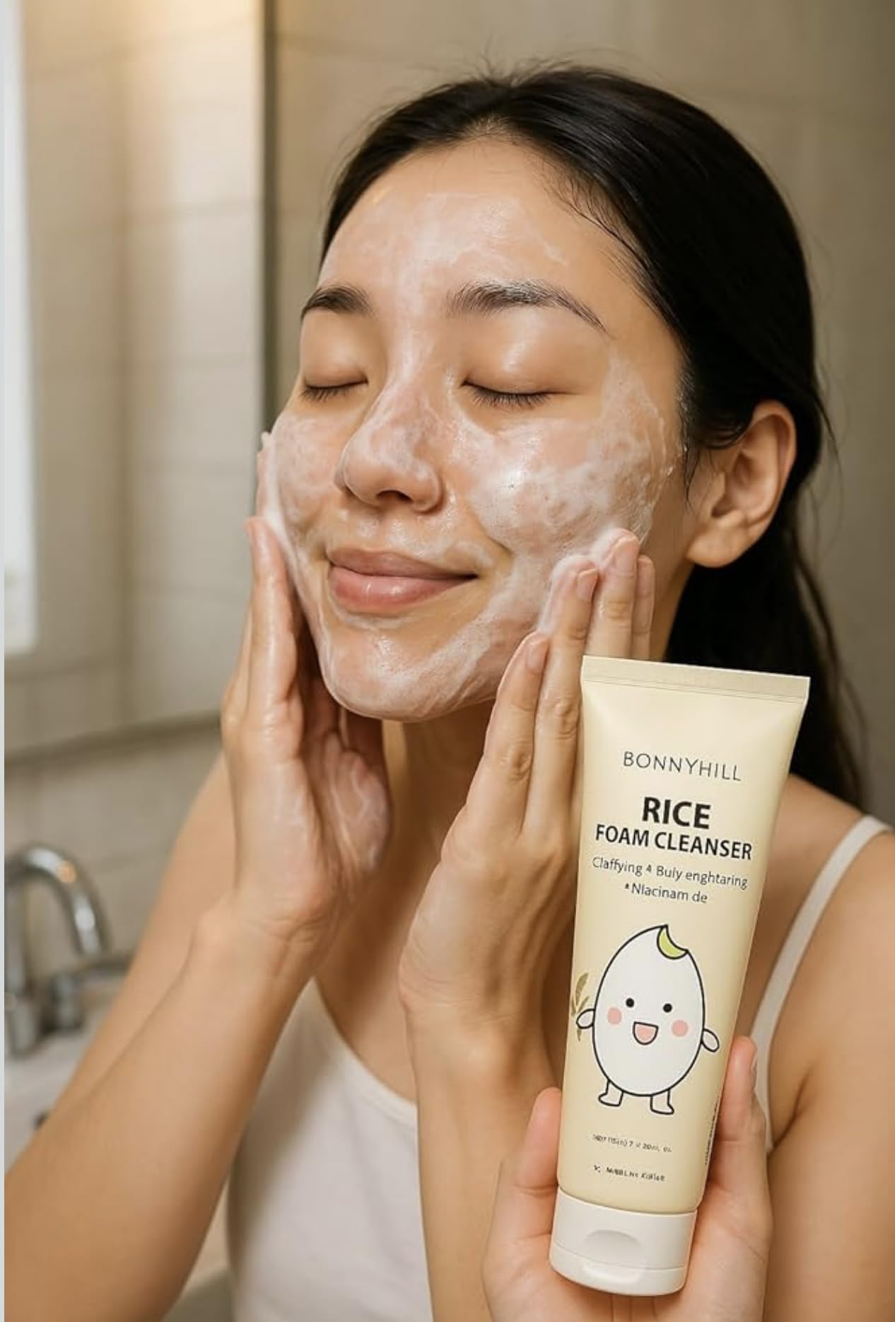 Authentic Bonny Hill Korean rice foam cleanser skincare product.