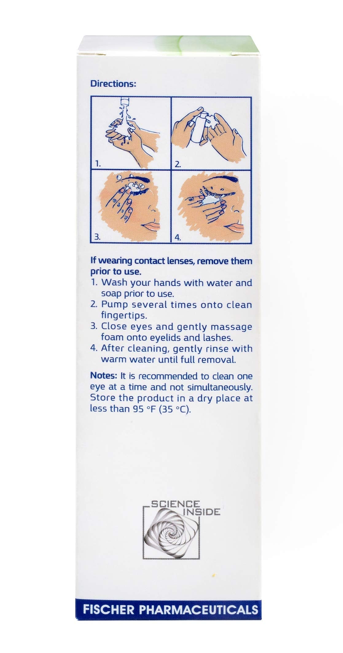 Close up view of the authentic USA imported Dr. Fischer blepharitis eye wash.