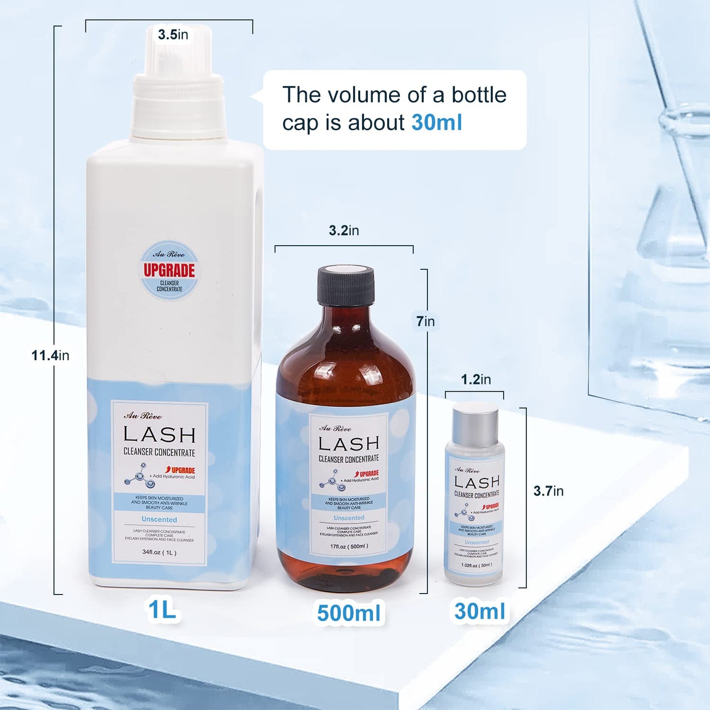 Authentic USA imported AuReve lash hygiene solution packaging highlighting the clean formula.