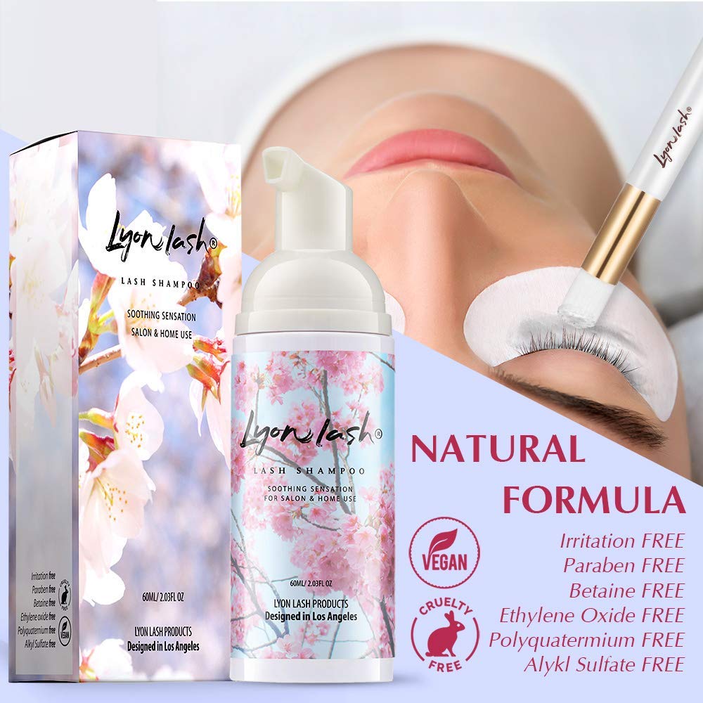 Authentic USA imported Lyon Lash sixty milliliter lash cleanser on white background