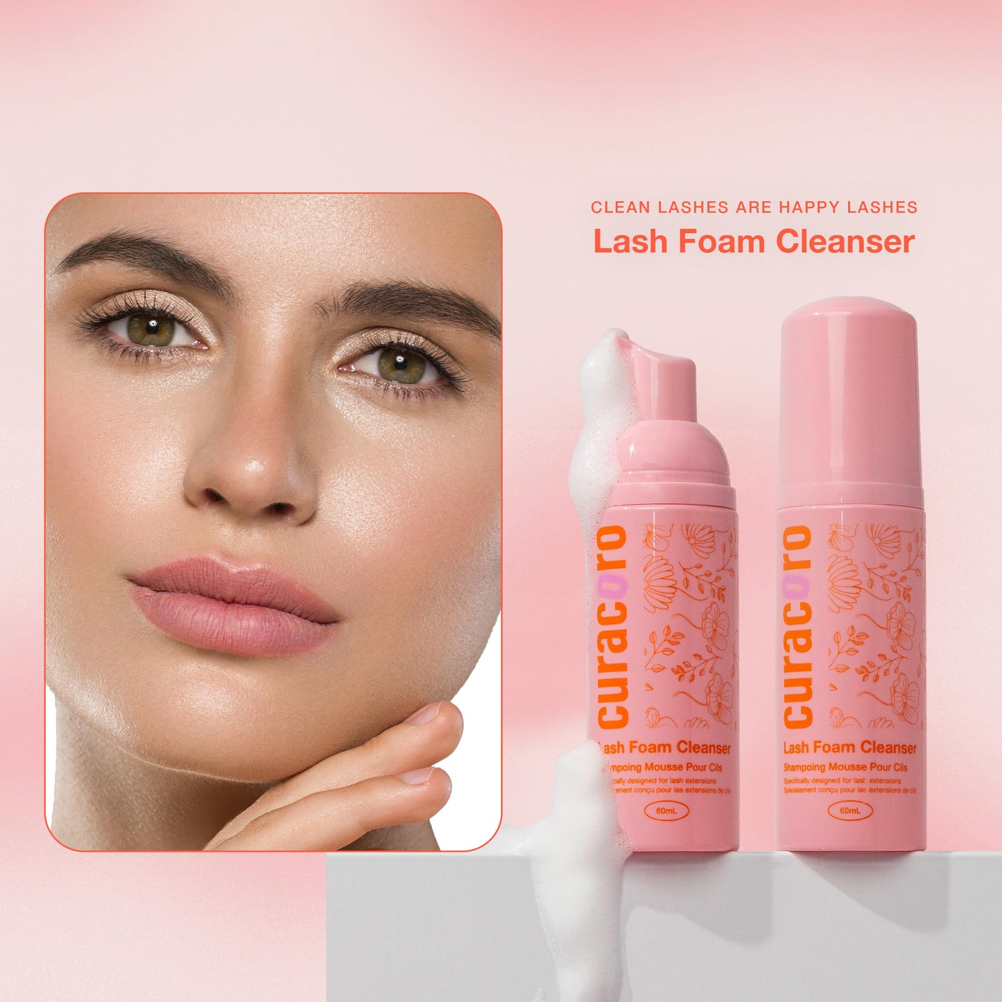 Curacoro 60ml lash foam bottle for home aftercare