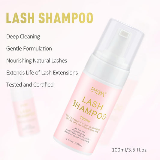 Oil free eyelash extension foam soap bottle close up detailing ingredients