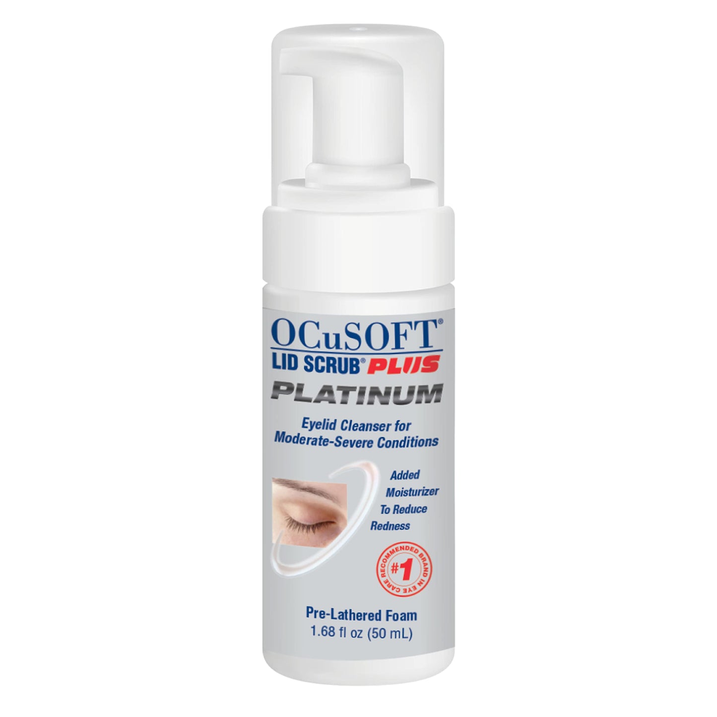 Close up view of the 1.68 fluid ounce doctor recommended eyelid hygiene cleanser