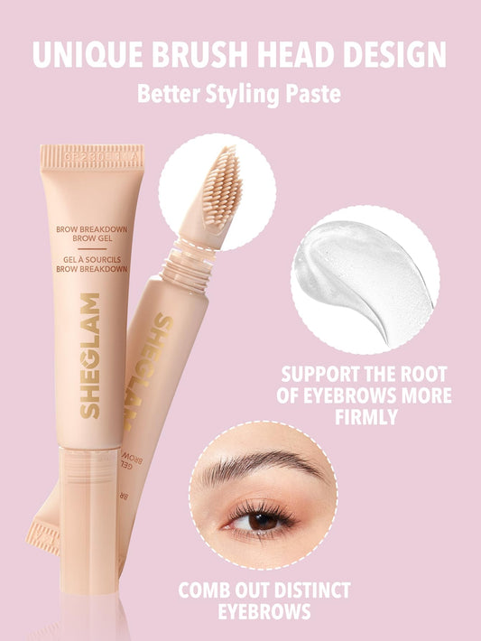 SHEGLAM clear eyebrow gel custom brush applicator close up view.