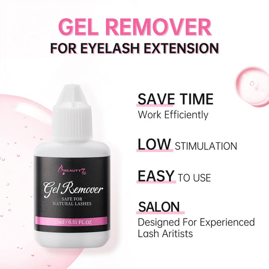 Beauty7 Eyelash Extension Gel Remover pink formula texture on a microfiber salon applicator brush