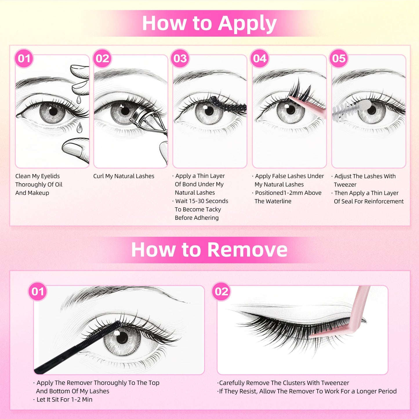 Demonstration of eyelash glue remover on cluster lashes