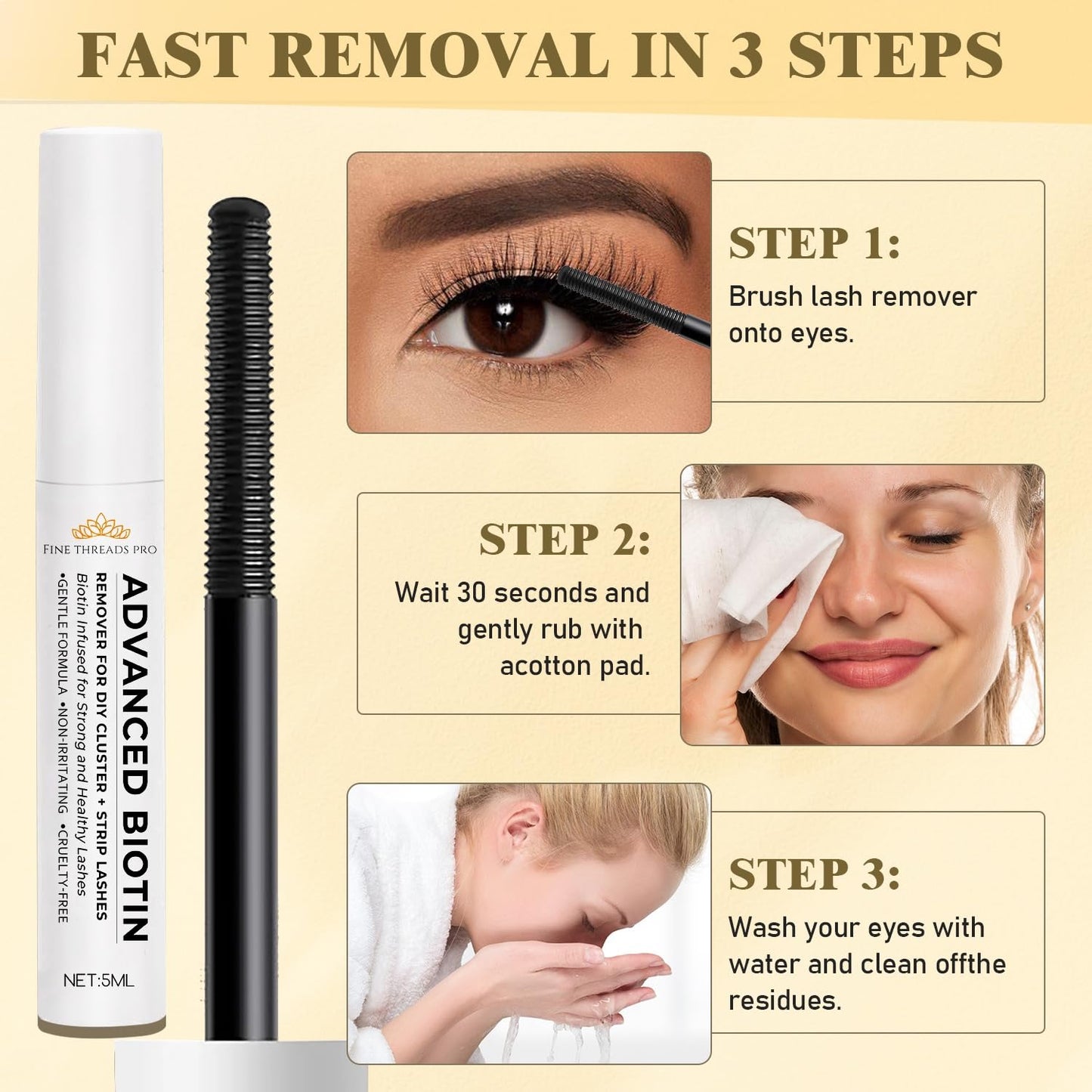 Demonstration of damage free cluster lash removal routine using the sensitive biotin lash extension adhesive remover