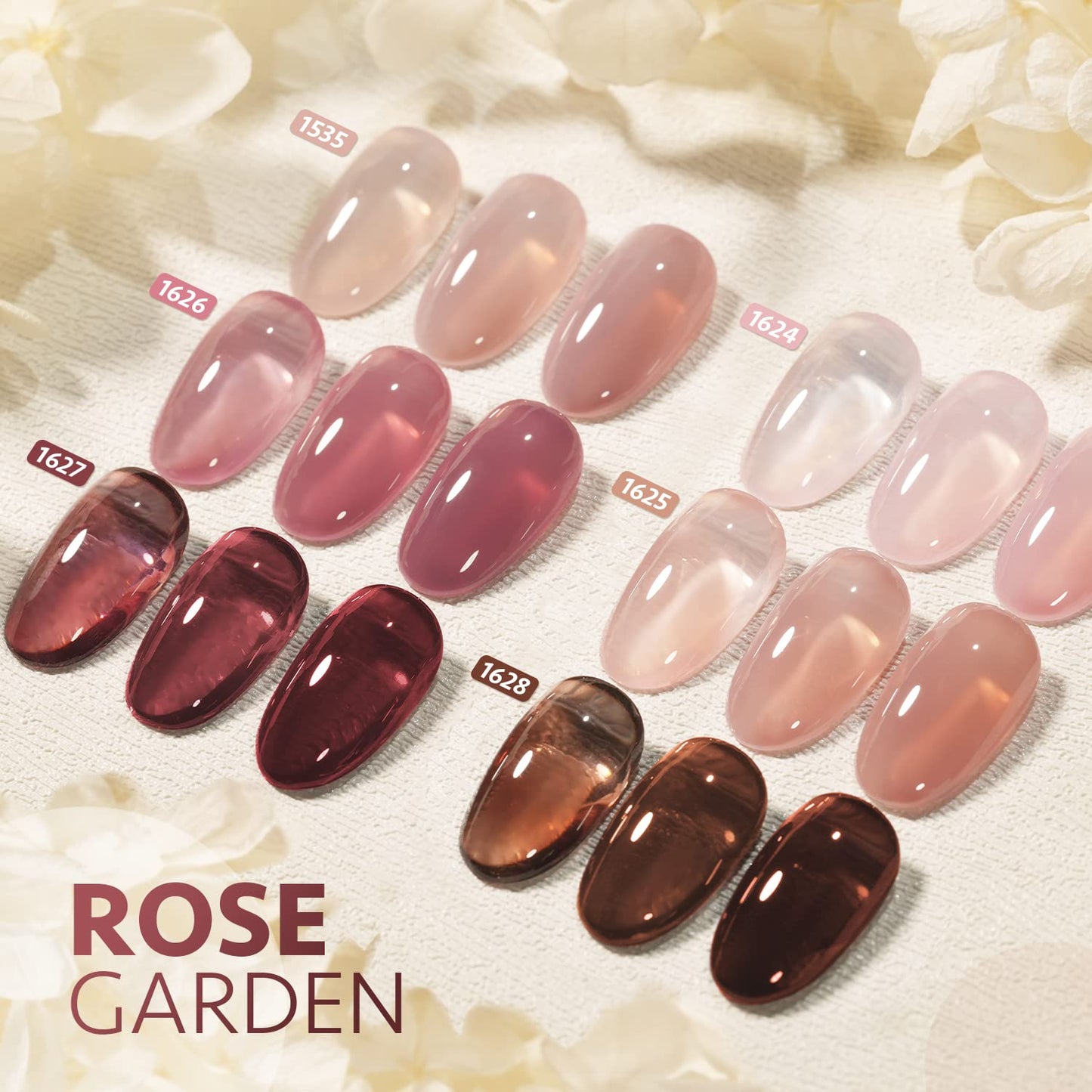 Top down view of Gaoy 6 color sheer gel polish set