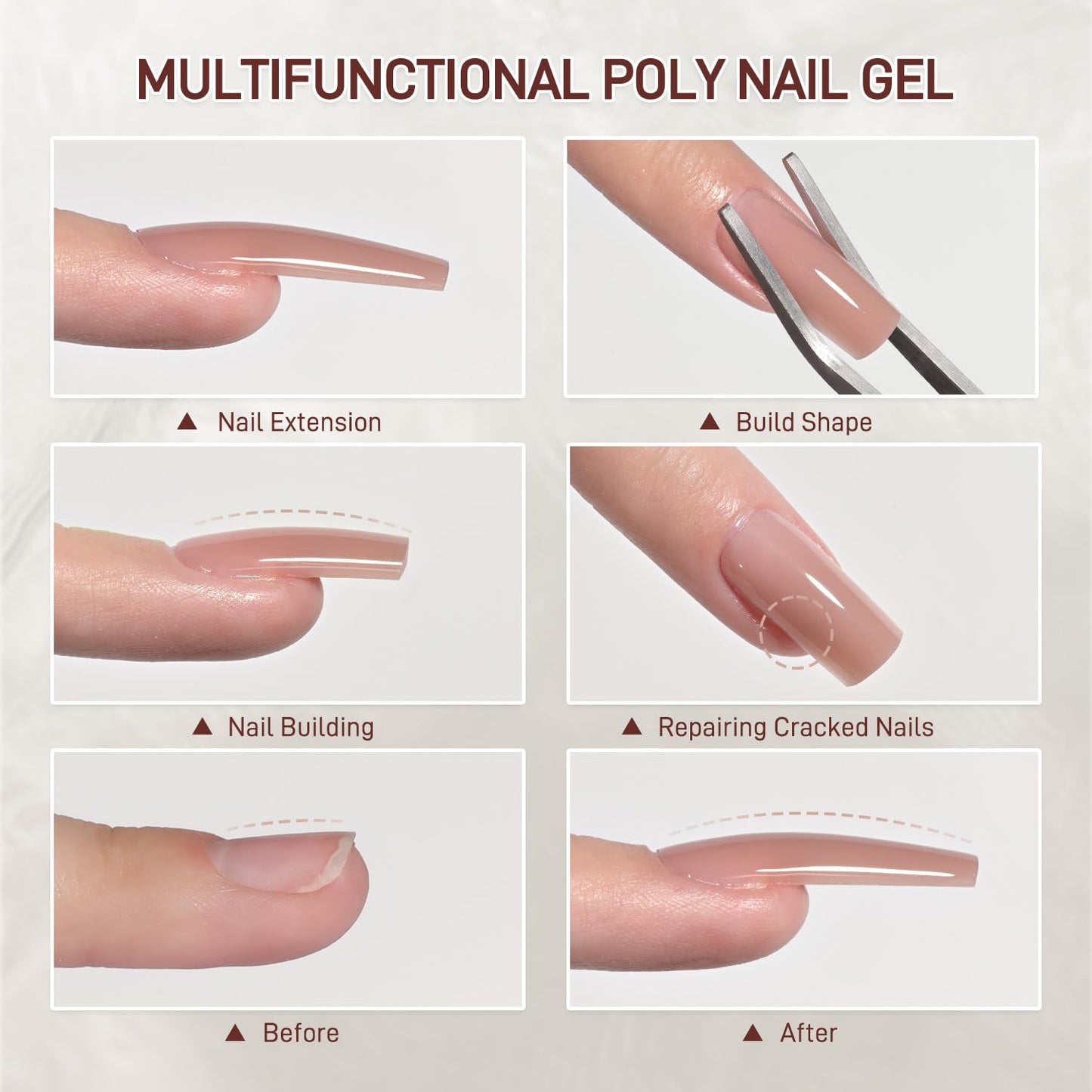 Nail art enhancement with Gaoy Nude 03 poly gel