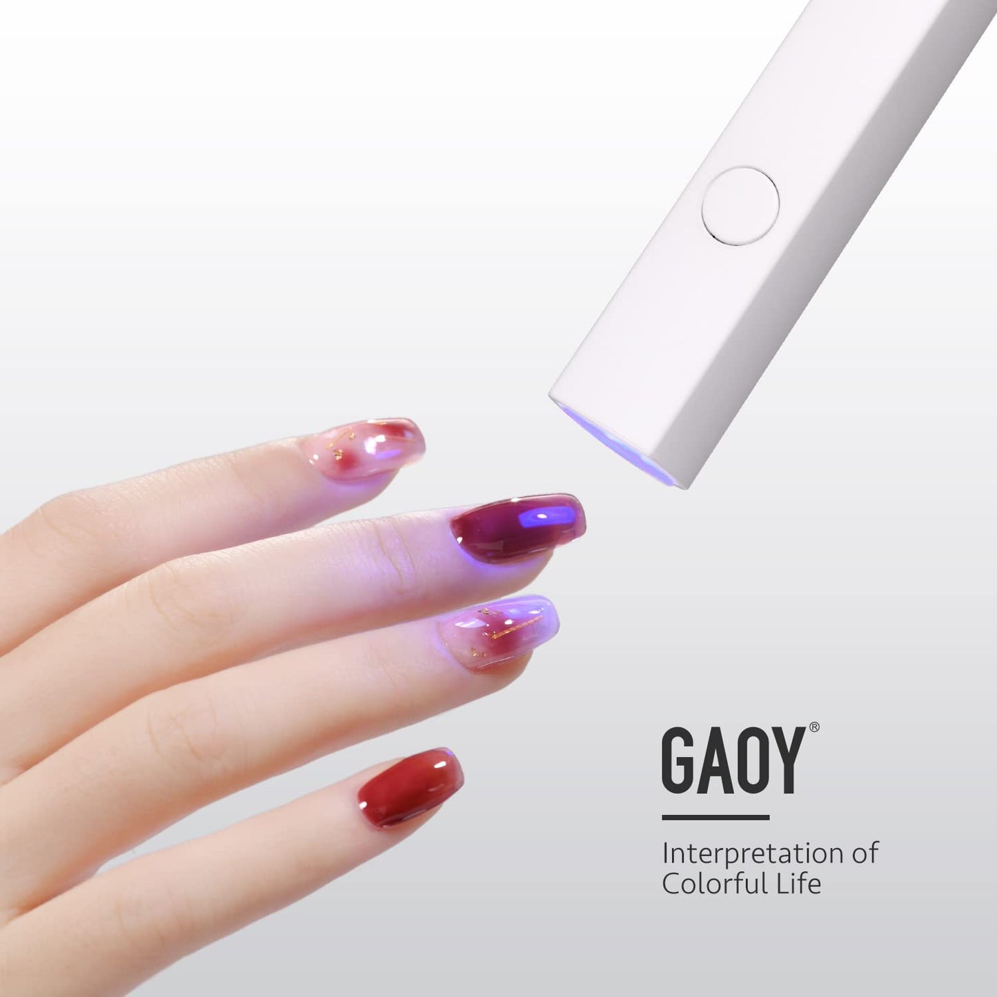 Close up of Gaoy UV nail lamp curing gel manicure