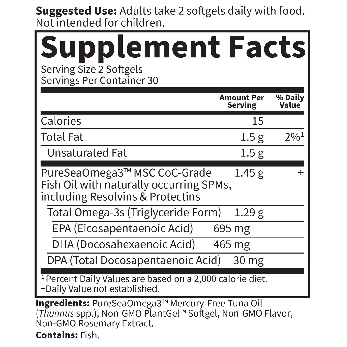 Sustainably sourced marine stewardship council certified fish oil daily usage instructions panel