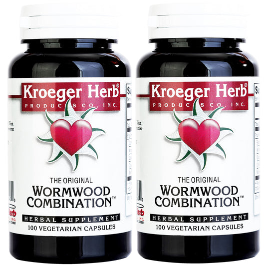 Close up of Kroeger Herb Wormwood Combination capsule bottle label