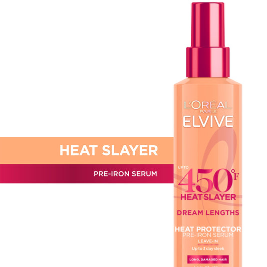 L'Oreal Elvive heat protectant spray bottle showing 4.4 fluid ounces