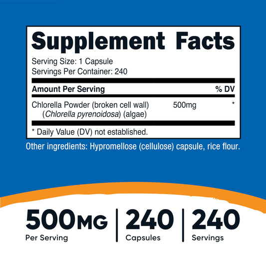 Nutricost Chlorella 500mg supplement facts label