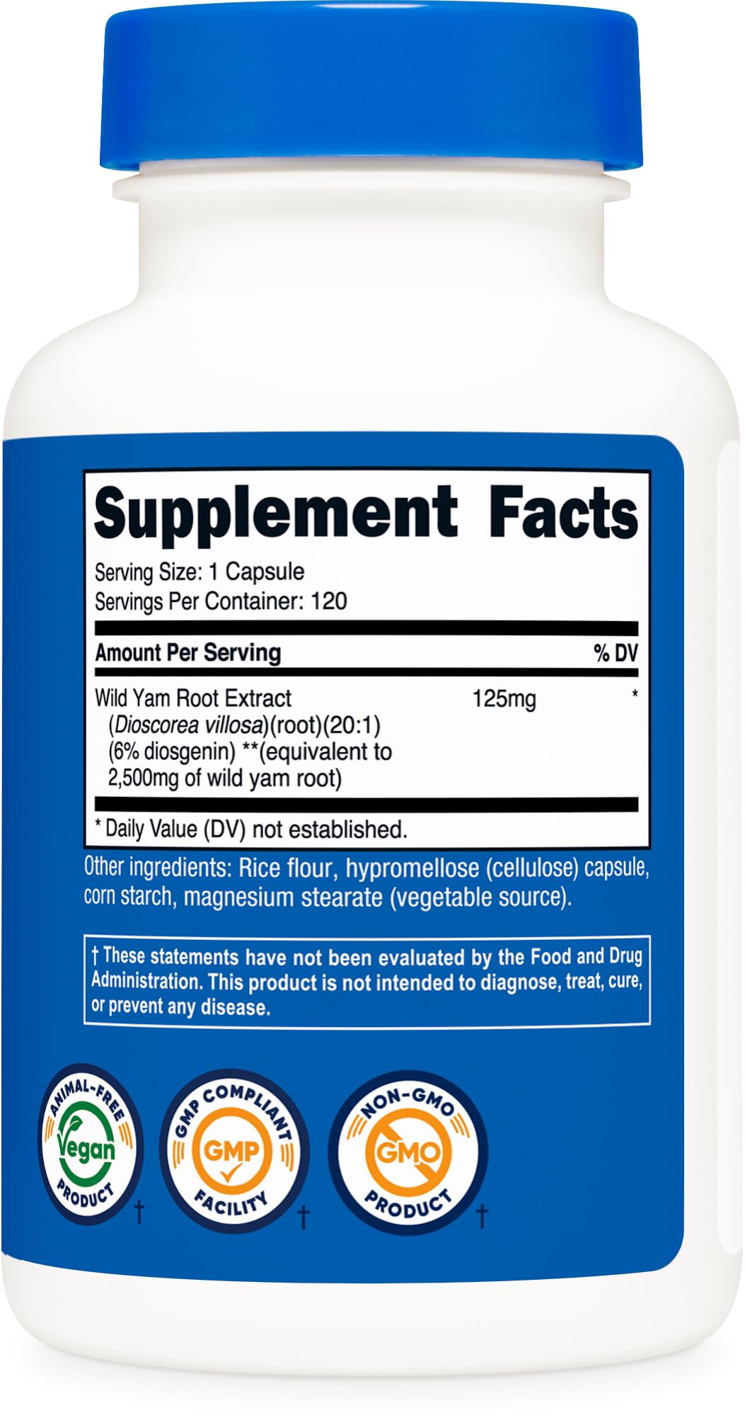 Nutricost Wild Yam Root supplement facts and ingredient list
