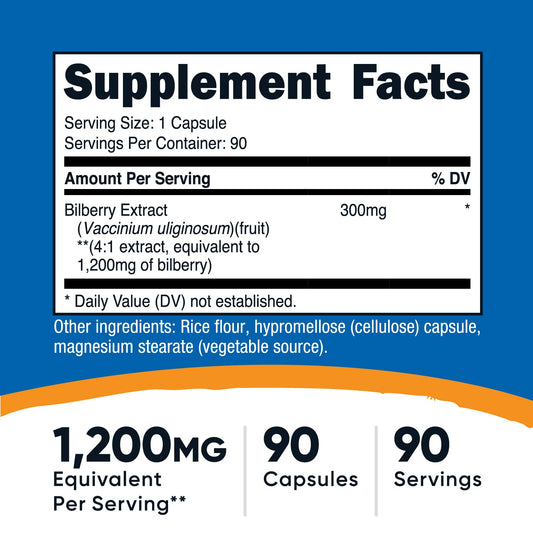 Premium imported USA bilberry capsules supplement for vision support and eye fatigue relief.