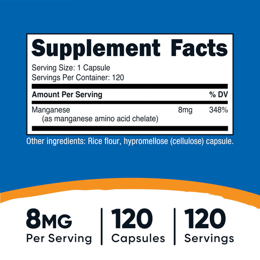 Nutricost Manganese 8mg supplement label details