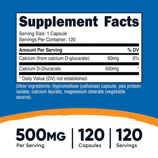 Nutricost Calcium D-Glucarate supplement facts label