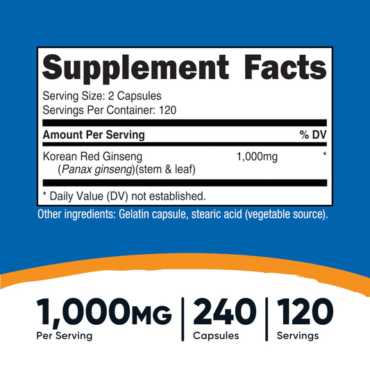 Nutricost Korean Red Ginseng label showing 240 capsules count