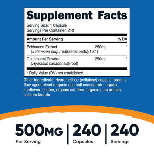 Nutricost Echinacea and Goldenseal herbal supplement bottle side profile