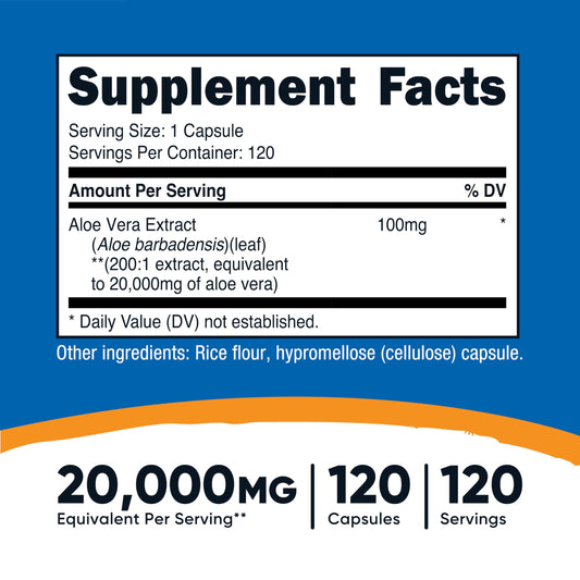 Nutricost Aloe Vera supplement label showing dosage details