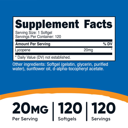 Nutricost Lycopene dietary supplement supplement facts and serving size label description