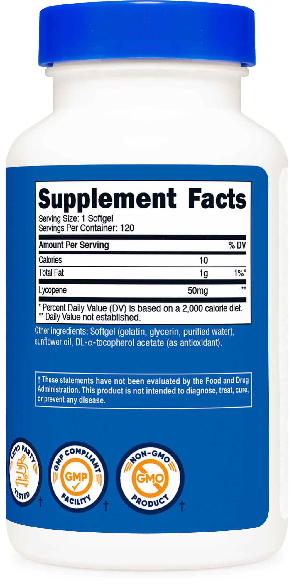 Nutricost Lycopene dietary supplement packaging layout illustrating prostate and heart health benefits