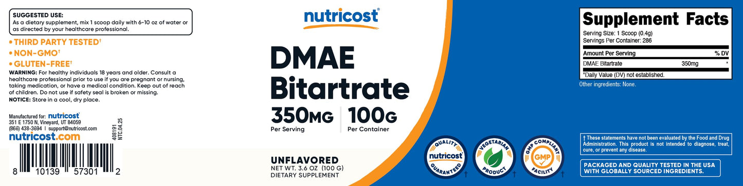 Nutricost imported brain health supplement container alongside its measurement scoop
