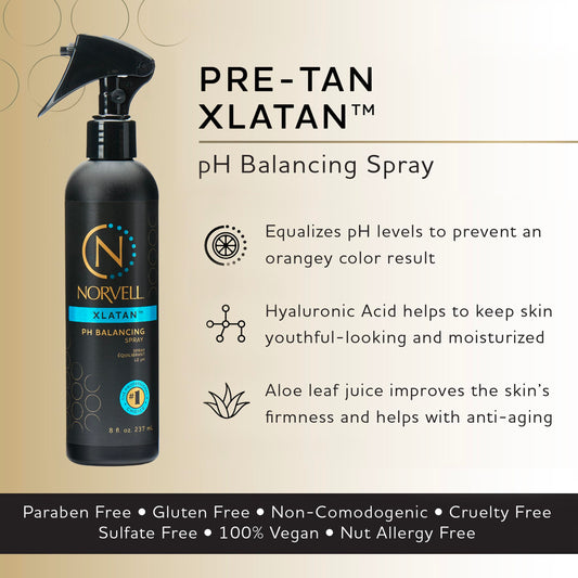 Norvell Xlatan spray bottle showing professional tanning prep label