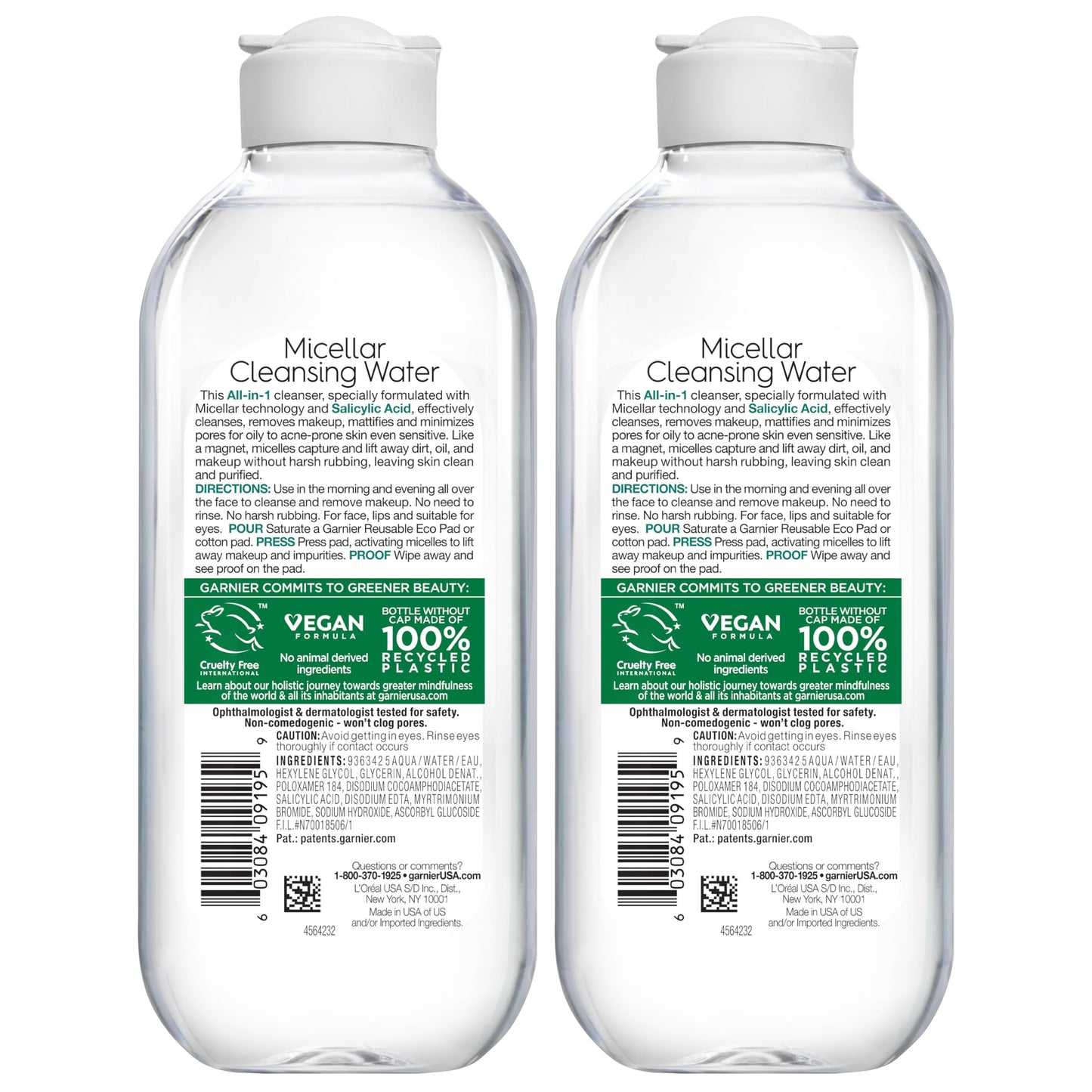 Garnier SkinActive micellar cleansing water with salicylic acid professional product shot on minimalist setup