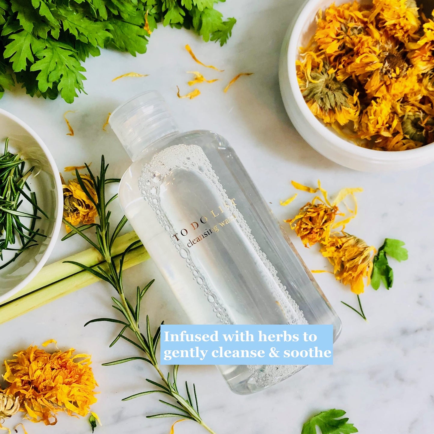 TO DO LIST Cleansing Water pour cap highlighting the clear oil free formula texture