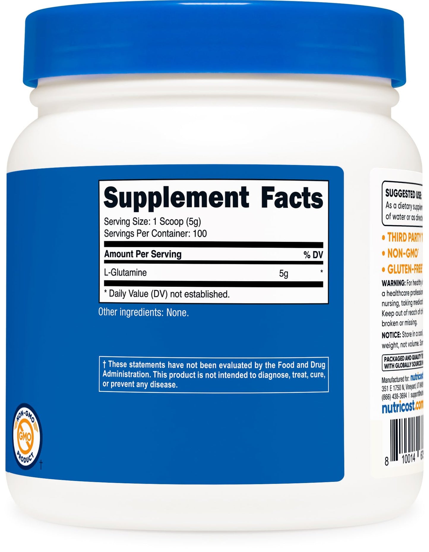 Nutricost non-GMO gut health supplement bottle showing instructions for use