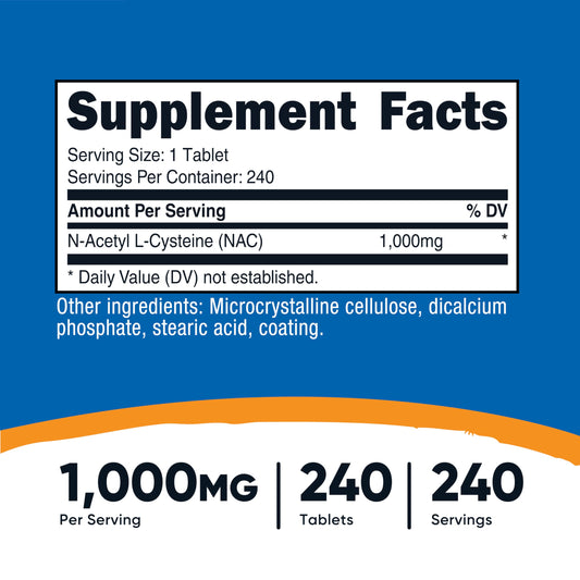 Nutricost NAC 240 vegan tablets nutritional facts and ingredient label details