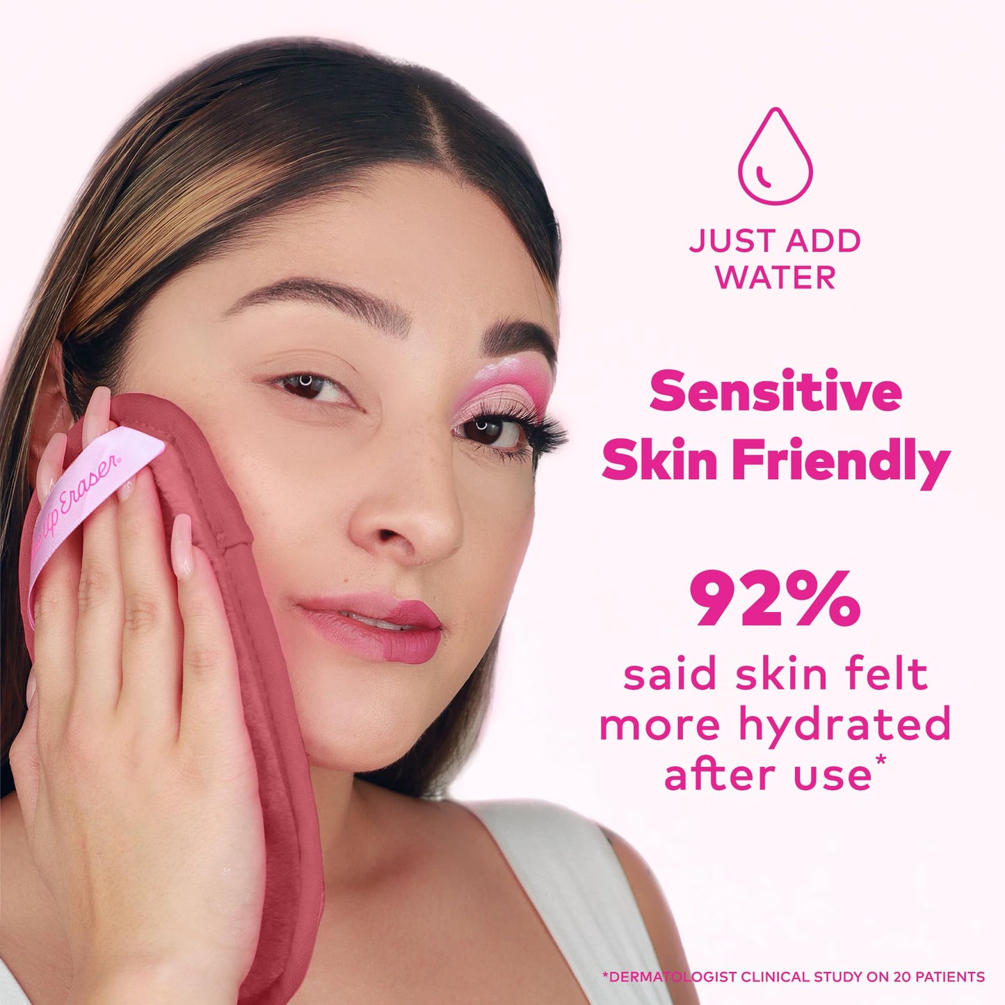 Detailed view of the MakeUp Eraser brand tag on the reusable cloth