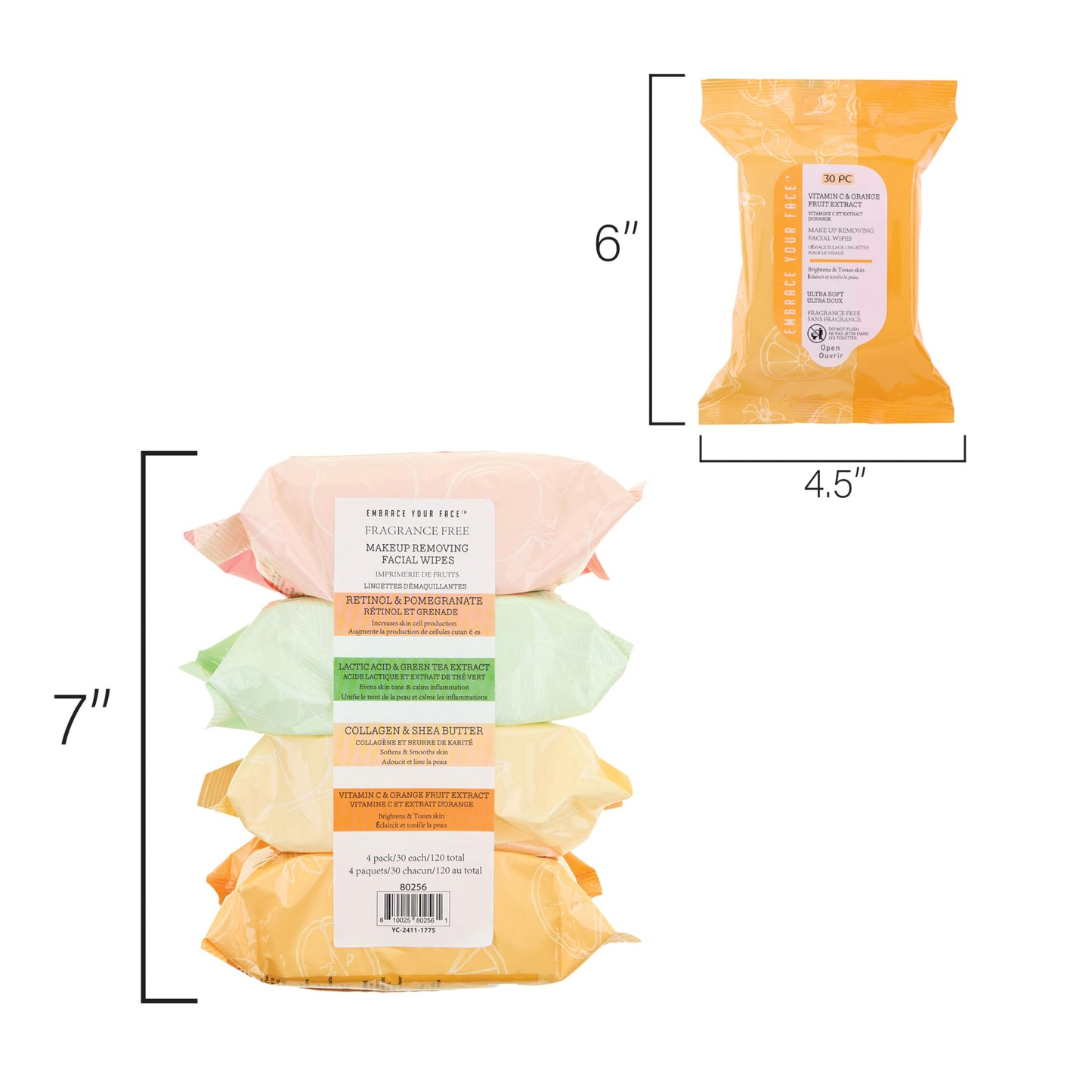 Close up of 120 count Makeup Removing Facial Wipes variety set