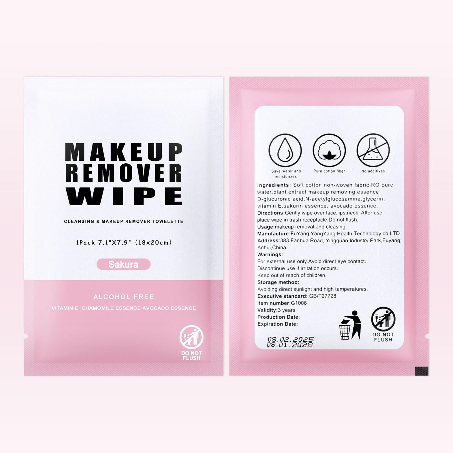 Stack of 50 individually wrapped makeup remover wipes