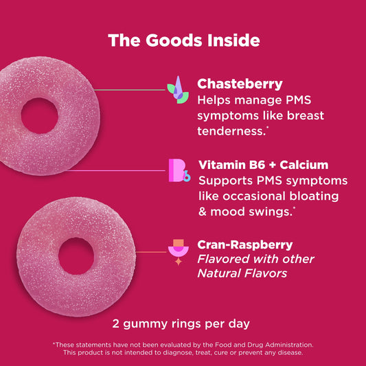 OLLY Period Hero Cran Raspberry supplement gummies for managing cycle bloating