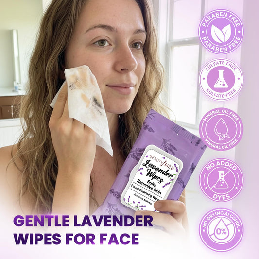 BeautyFrizz lavender facial cleansing wipes packaging details